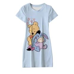 Disney Winnie The Pooh Eats Honey Pattern Pajamas Women's Dress Summer Milk Silk Sexy Nightdress Home Clothes