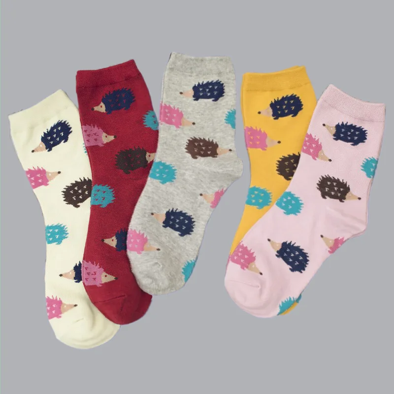 3/6 Paar neue Cartoon Igel Muster Damen Socken hochwertige trend ige Baumwoll socken Frauen Anime Tier Pflanze Mid-Tube Socken