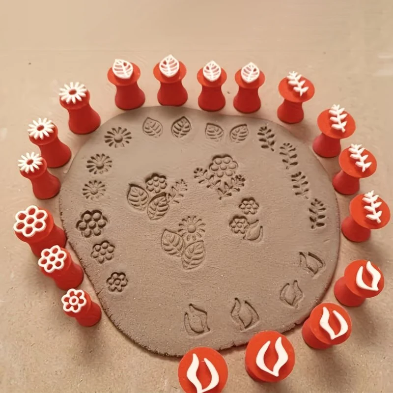 6 Piece Clay Stamp Molding Kit for Flower Leaf Design DIY Crafting Pottery Working Educational Art Supplies