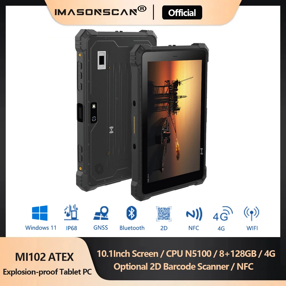 

1/21 Zone ATEX Explosion-Proof Windows Rugged Tablet PC 10.1inch N5100 4G 8+128GB With RJ45 RS232 Ports IP68 For Petrochemical