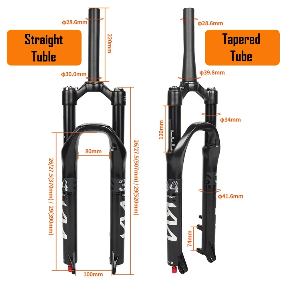 TOSEEK MTB Bicycle Air Fork 26/27.5/29 Inch,Mountain Bike Black Aluminum Alloy Front Fork,120mm Suspension,Quick Release Axle
