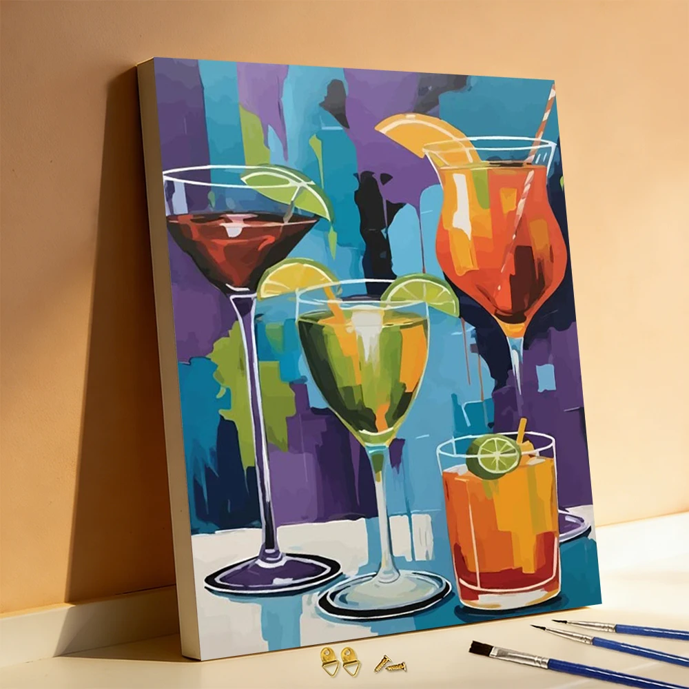 Huacan DIY Malen nach Zahlen Cocktail Digitales Ölgemälde Limettenscheibe Acrylfarbe nach Zahlen Kelch Wanddekoration Wohnzimmer