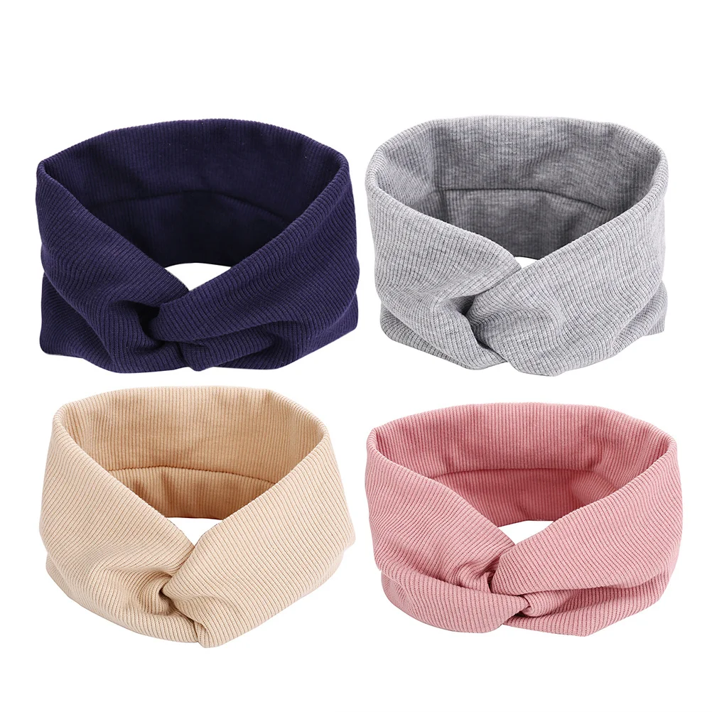 

4Pcs Women Sports Hairband Screw Thread Cross Design Elastic Hair Band Yoga Running Fitness Headband Pink Grey Khaki Navy Blue
