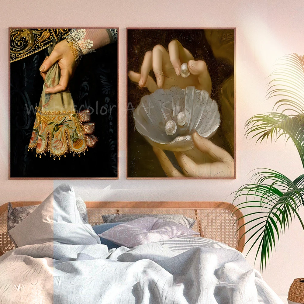 Alter Art Poster Vintage Baroque Pearl Oil Painting Canvas Prints Eclectic Wall Art Bedroom Gallery Wall Decor