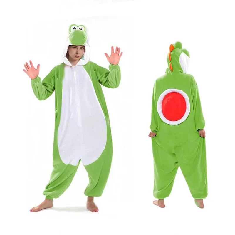 Women Pajamas Yoshi Cosplay Costume Cartoon Onesis for Chirstmas Party Fleece Animal Kigurumi Long Sleeves with Hoode Jumpsuit