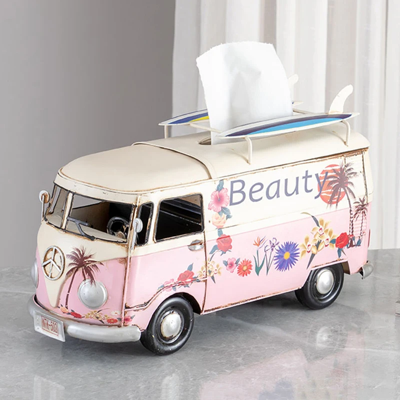 Personality Bus Tissue Box Wrought Iron Vintage Paper Holder Home Cafe Shop Living Room Decoration Ornament Birthday Gifts