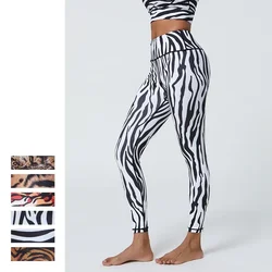 Mulheres Tiger Zebra Leggings com estampa de cintura alta, elástica, fina, calça casual, moda, 8Z