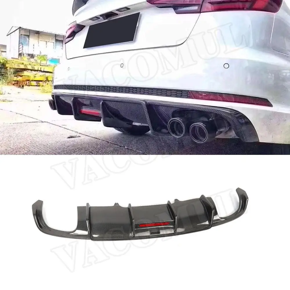 VACOMUL Carbon Fiber Rear Bumper Lip Diffuser Spoiler With Lamp For Audi A4 S4 B8.5 B9 K Style 2013-2019 For A4 Standard 2013-15