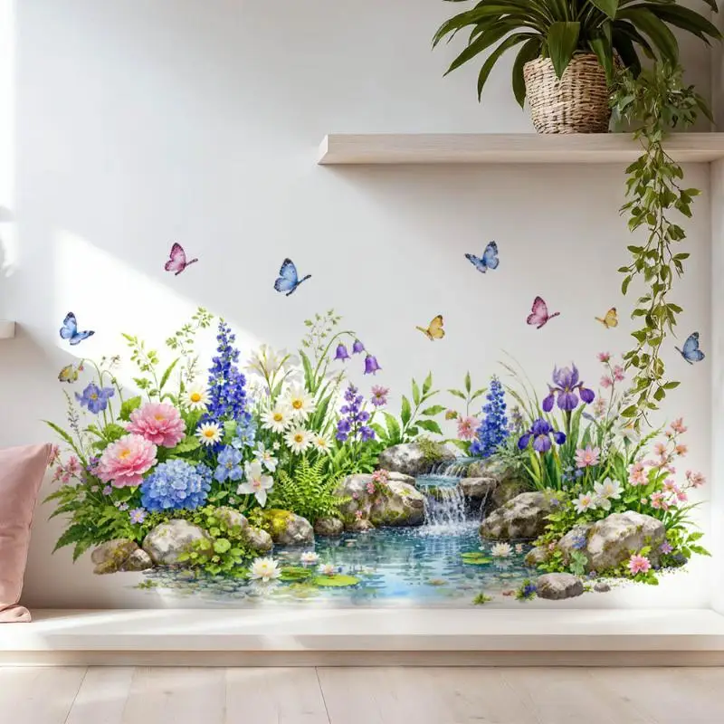 Flowers Wall Stickers Matte No Glare Removable Self Adhesive Decals for TV Background Bedroom Wall Decor