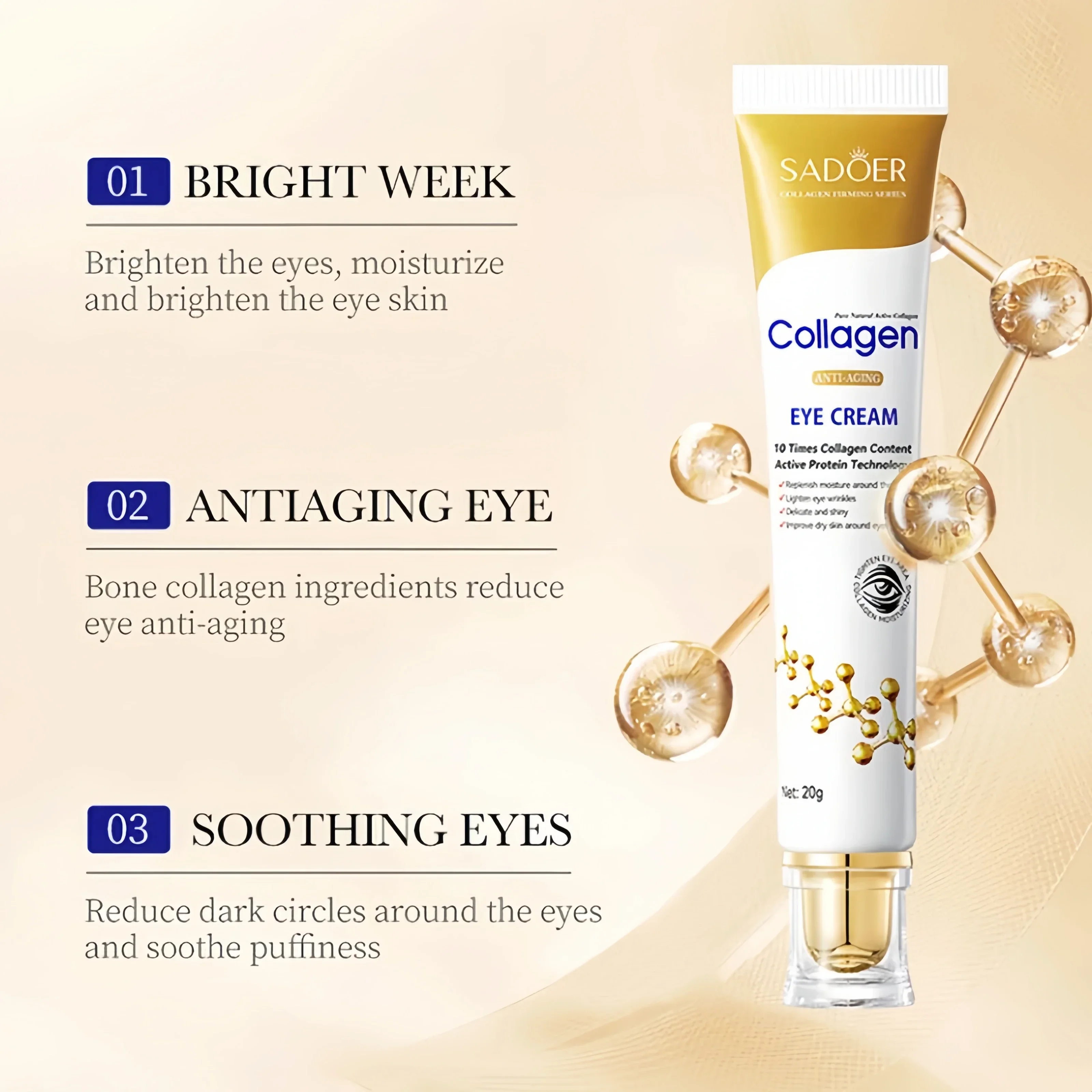 Crème démaquillante instantanée pour les yeux, élimine le collagène, déforme, raffermit la peau, estompe les ridules, éclaircit les cernes, anti-poches, hydrate