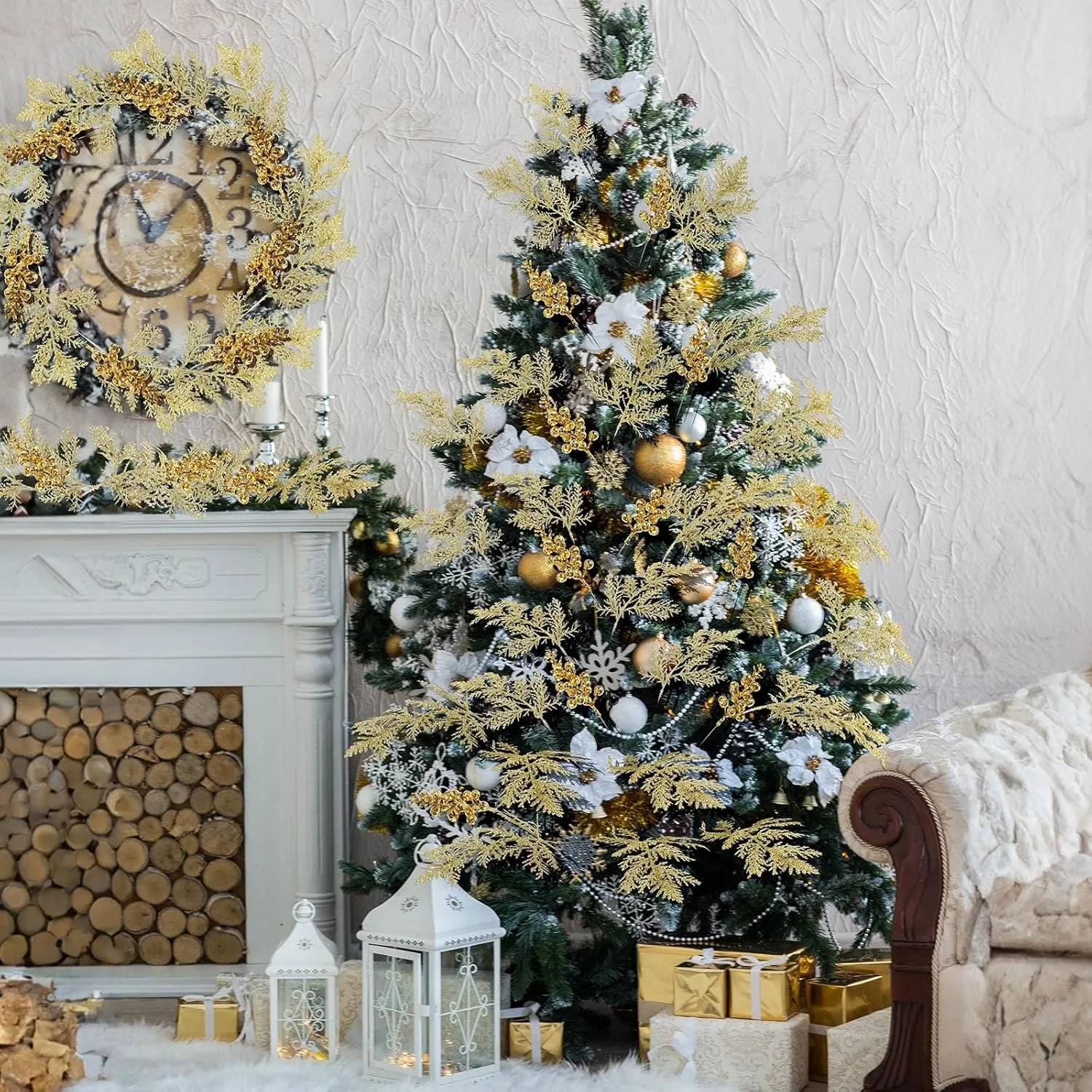 10 Stück goldene künstliche Blumen Beerenstrauß Weihnachtsdekoration Weihnachtsbaum Ornament für Heimdekoration Neujahr DIY Geschenkzubehör – Detail 4