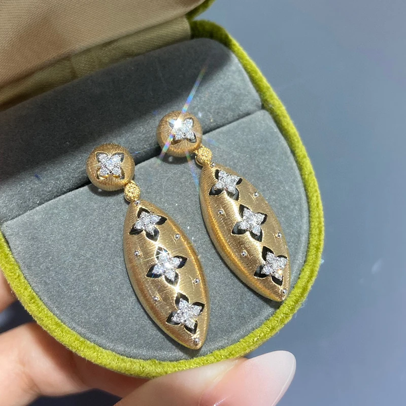 Aazuo-pendientes largos grandes de lujo para mujer, joyería fina de 18K, oro amarillo sólido, diamante Real de 0,4 quilates, regalo para fiesta de compromiso y cena