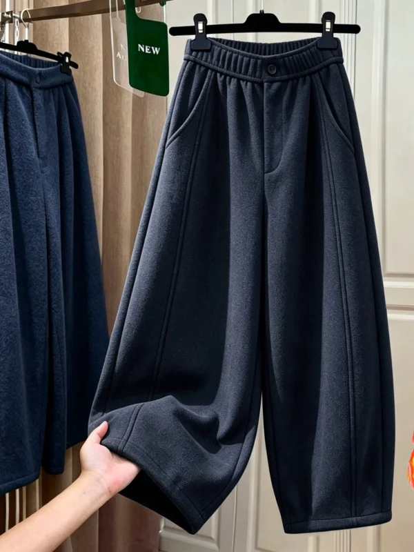 High Waist Fleece Lined Wide Leg Banana Pants Women's Casual Knife Trousers Autumn Winter Fashion Sportswear