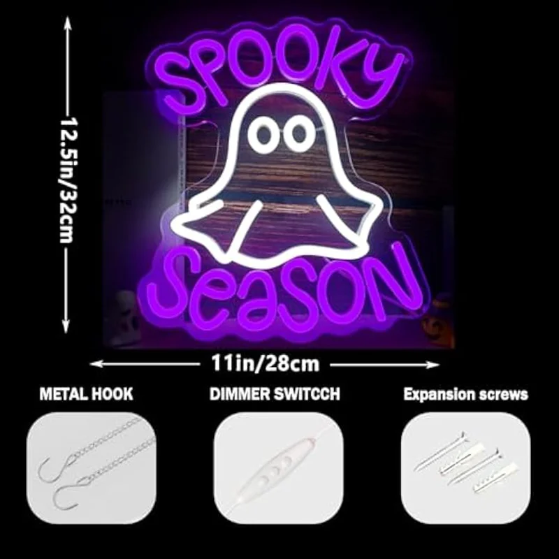 Halloween fantasma sinal de néon roxo assustador temporada iluminar sinal decoração da parede para festa de halloween casa bar homem caverna aniversário