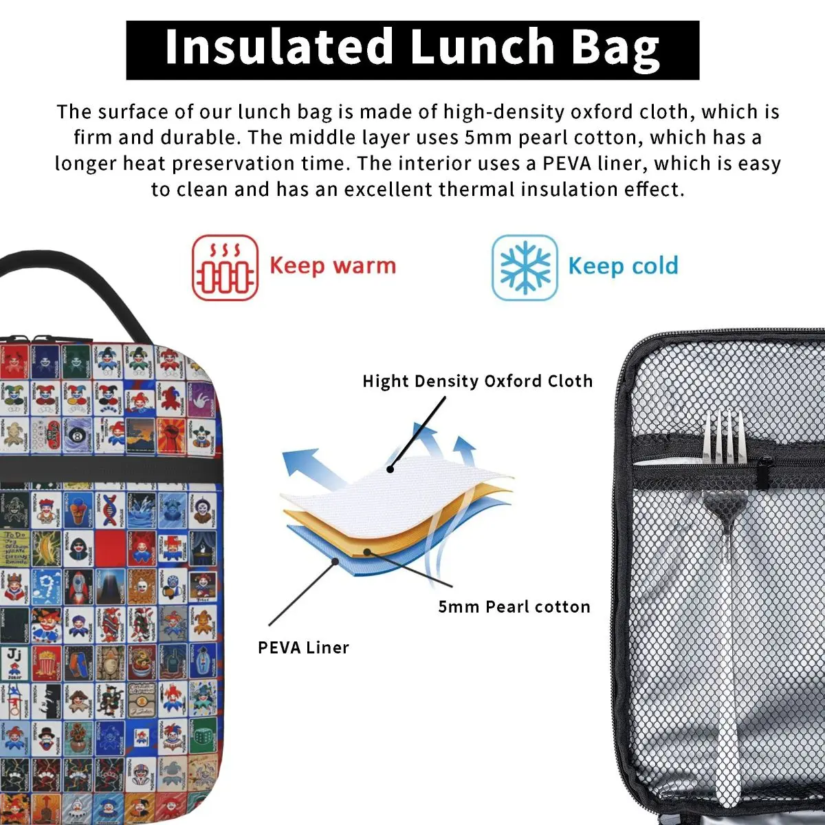 Balatro بطاقة الألعاب جوكر حقيبة الغداء للرجال صندوق الغداء الترفيه العمل حقيبة للحفاظ على البرودة المحمولة سستة أكسفورد حمل أكياس الغذاء #4