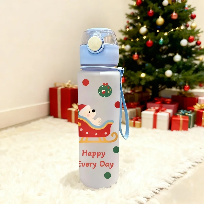 3D Printed 700ml Water Cup with Cute Christmas Sleigh & Puppy Patterns – Stylish Festive Vibe, Frosted Premium Texture, Leak-Pro