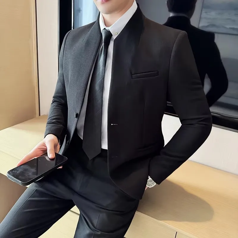 Men's Solid Blazer Single Breasted Formal Man Suit Jackets Men's Stage Clothing for Men Male Blazer One Coat for Party Prom