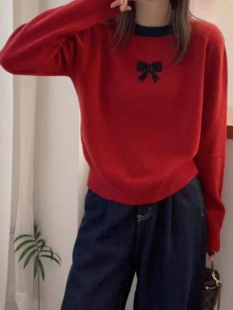 

Casual Loose Women's Knitwear Knot Comfortable Winter Wool Sweater Sli plus Size Simple Match All Seasons Top