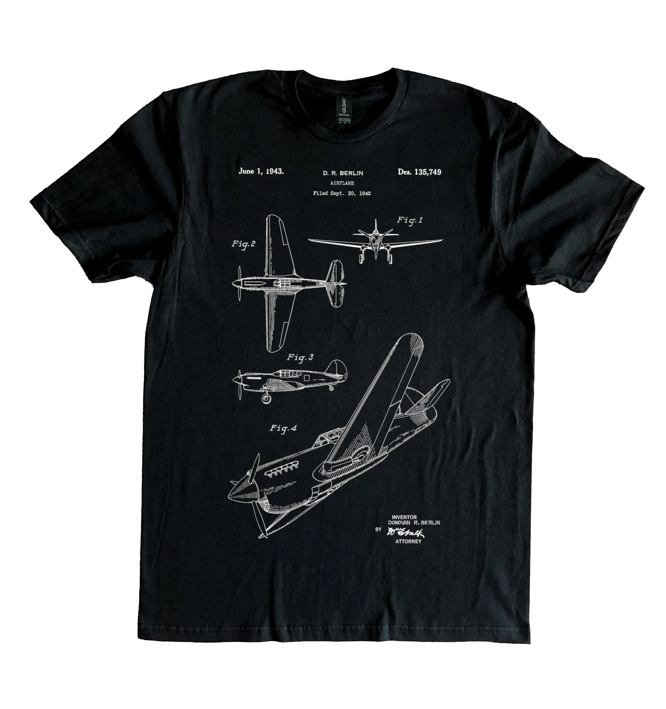 Airplane Patent 1942 Curtiss Aircraft 100 Cotton T Shirt S XXXL