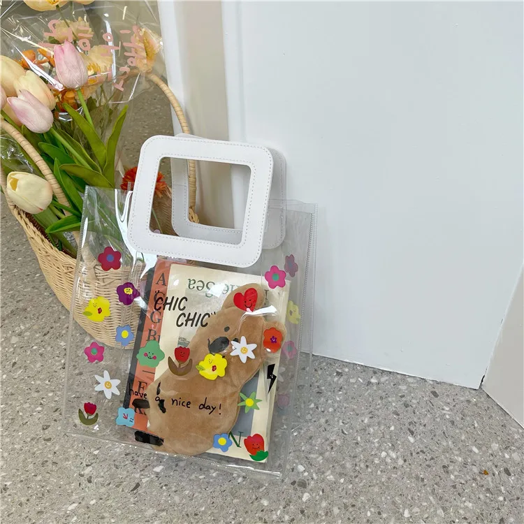 Zomer Bloemen Draagtas Meisjes Transparante Pvc Draagtas Met Grote Capaciteit Opbergtas Draagbare Japanse Cosmetische Tas