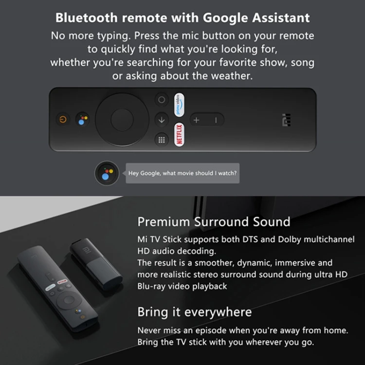 النسخة العالمية الأصلية Xiaomi Mi Android TV Stick رباعية النواة Cotex A53 RAM 1GB + ROM 2GB الاتحاد الأوروبي التوصيل xiaomi Smart TV Sticks