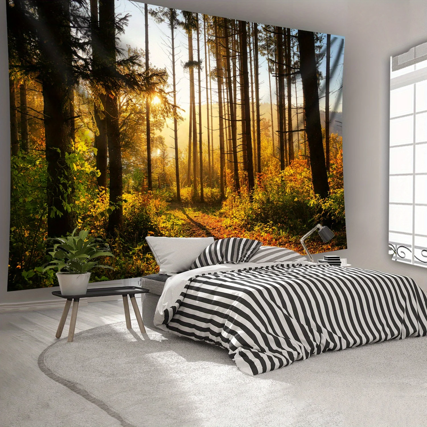 Plan 2D, 1 pièce. Tapisserie de paysage forestier d'automne, chemin forestier tranquille, salon, chambre à coucher, bureau