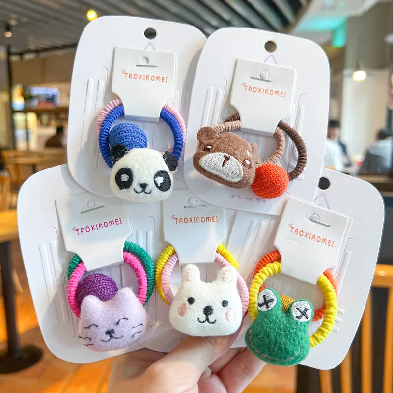 

2pcs Children Cute Cartoon Elastic Hair Bands Korean Fabric 3D Animal Hair Rope Hair Tie Headwear Girls Kids Hair Accessories