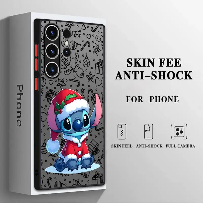 Disney Cute Stitch Christmas Clear Matte Phone Case for Samsung Galaxy S24 Ultra S23 S22 S21 S10 Plus S20 FE Note 20Ultra Cover