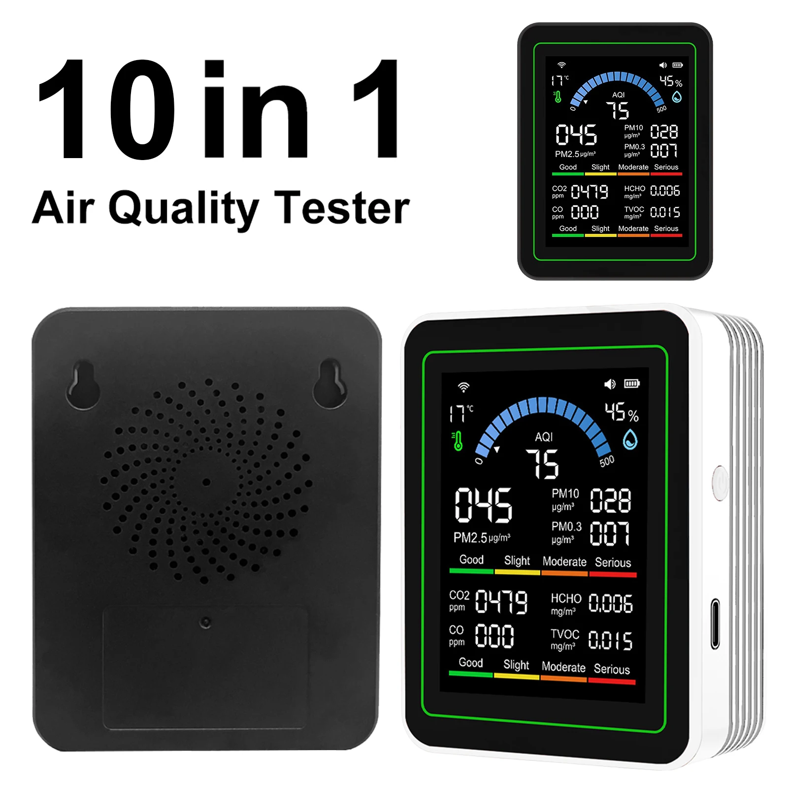 

10 in 1 Air Quality Detector with WiFi App Alerts Indoor Air Quality Monitor for PM2.5 PM10 CO AQI for Home Cars Plants Pets