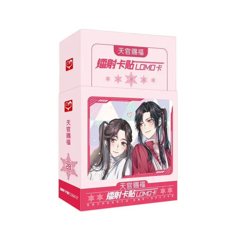 28 sztuk/zestaw Anime niebo urzędnicy błogosławieństwo Lomo karty Tian Guan Ci Fu Xie Lian, Hua Cheng karty laserowej naklejki Cosplay prezent