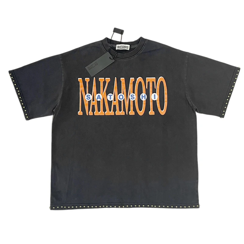 26SS New Satoshi Nakamoto Short Sleeved T-shirts Summer Round Neck American Trend Diamond Studded Men's Women's Tops