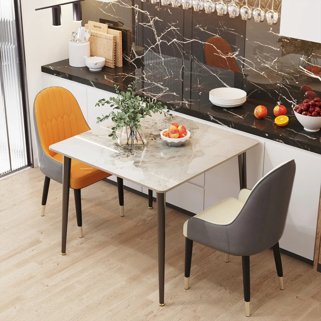 with Metal Frame | Ideal for Dining Room& Living Room Modern Kitchen & Dining Table - Natural Texture Sintered Stone Top