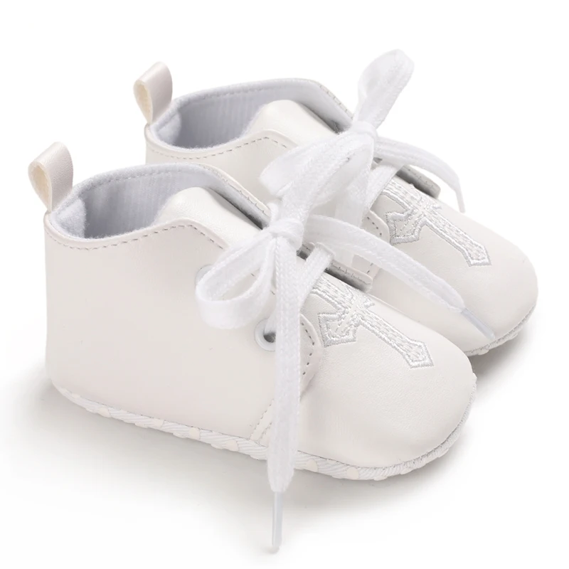 New Newborn Baby White Baptismal Shoes Baby Anti Slip Fashionable Walking Shoes Baby Cross Baptismal Shoes