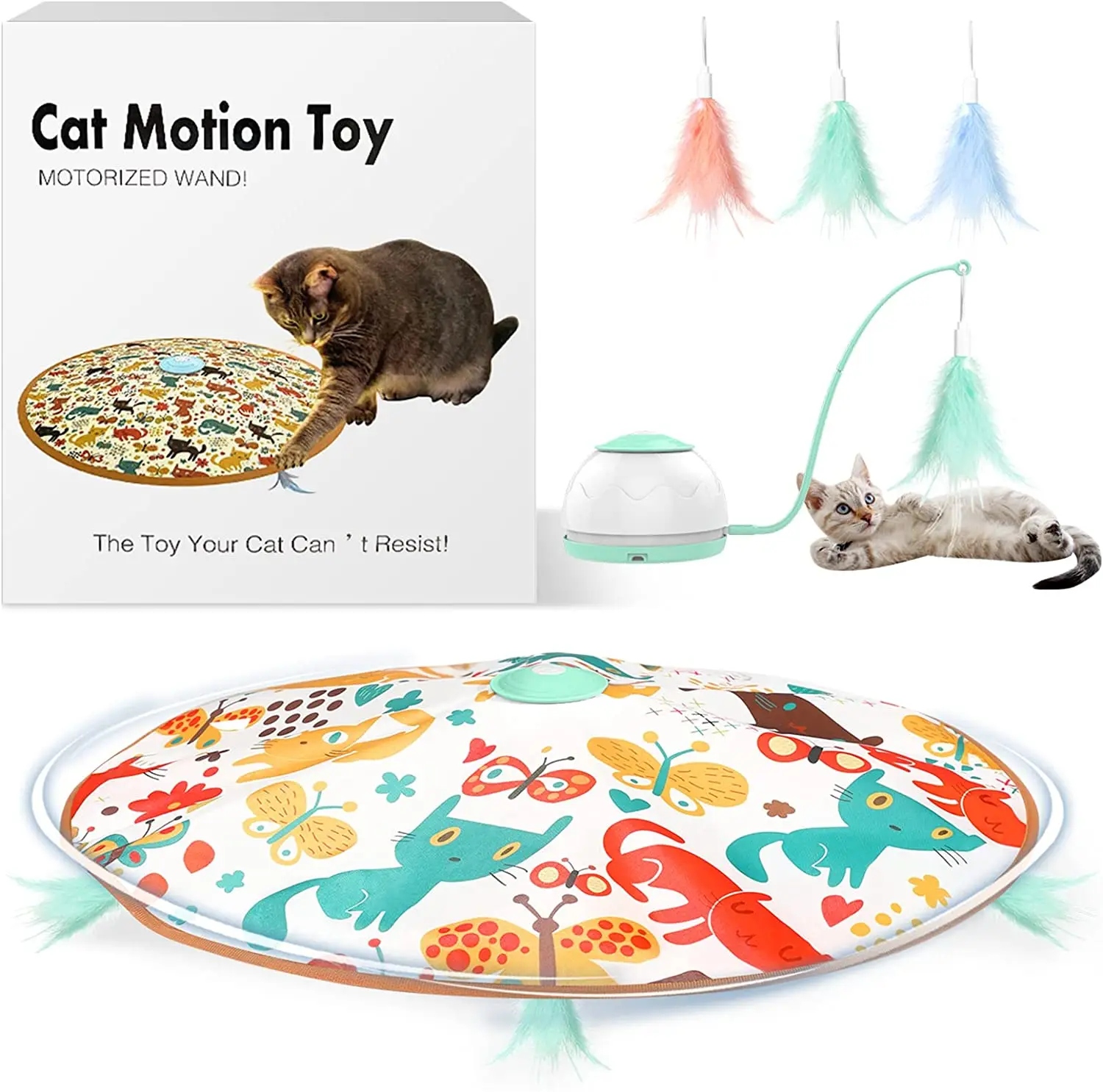 

ATUBAN Automatic Motion Cat Toys-4 Modes Interactive Motorized Wand Toys,3 Feathers,Electronic Exercise Pet Toy for Indoor Cats