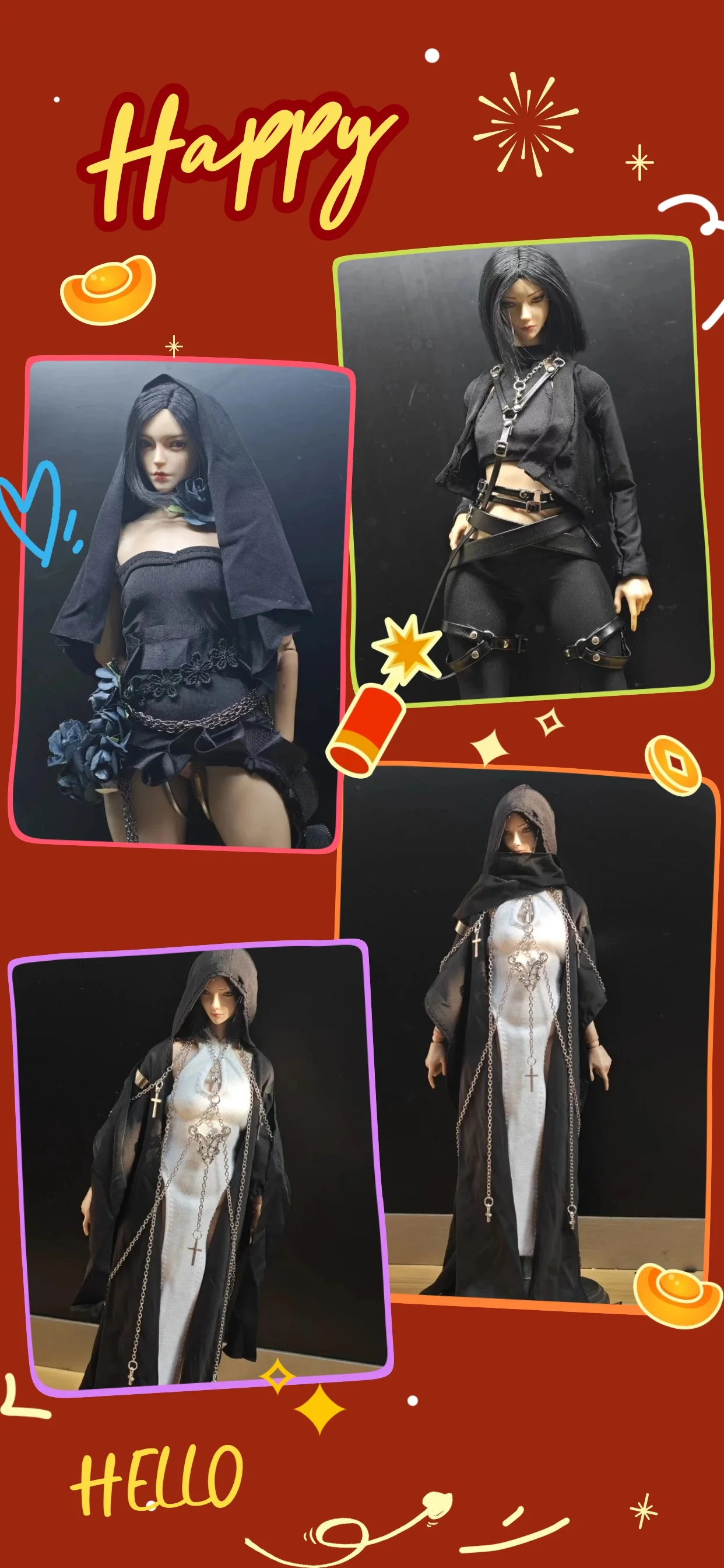 

1/6 Scale Female Soldier Camisole Pleated Tight Dress Hooded Cloak High-neck Underwear Camisole Dress For 12''Action Figure Toys