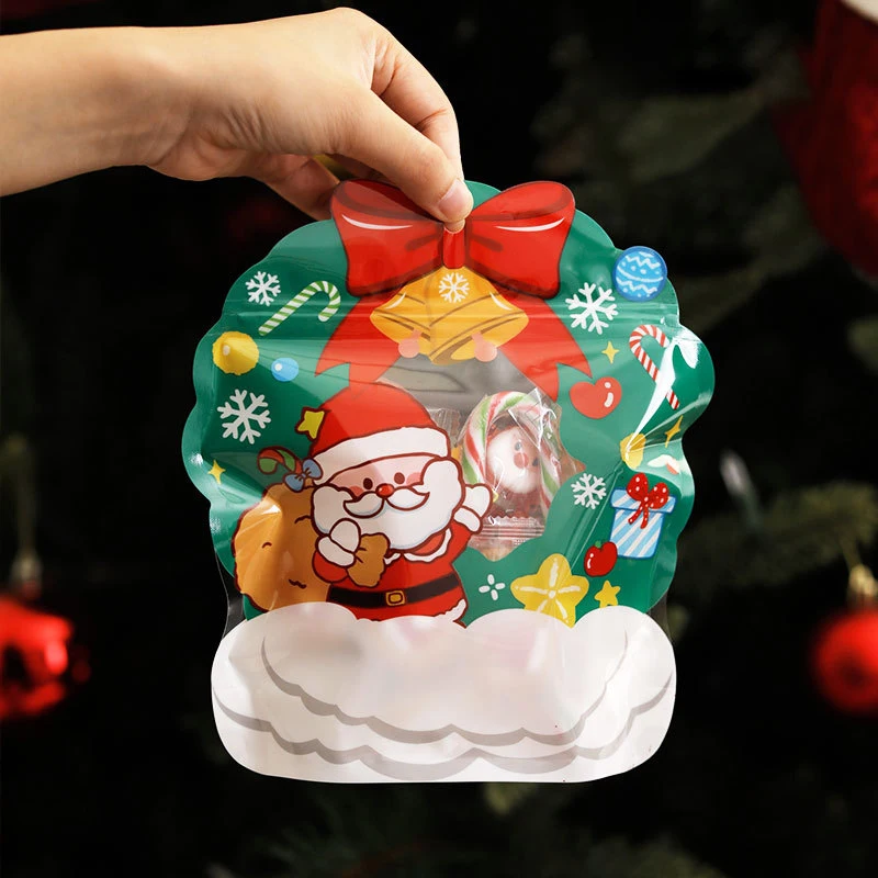 10pcs Christmas Gift Bag For Candy Chocolate Cookie Nougat Biscuit Packing Gift Tree Santa Zipper Bags