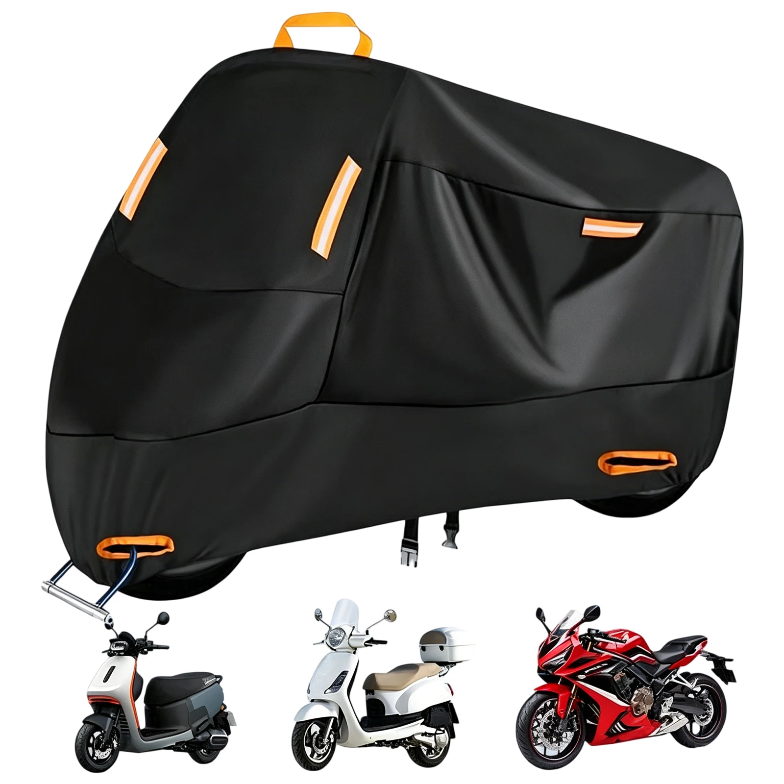 Outdoor Motorcycle Cover with Reflective Strip Waterproof Thickened Polyester Tarpaulin Oxford Cloth for Outside Snow Protector