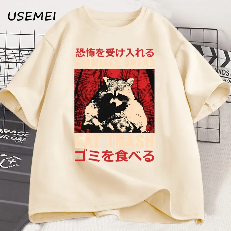 Embrace Dread Raccoon T-Shirt Men Casual Funny Cotton Short Sleeve Tshirt Unisex Streetwear Japanese Style Tees Round Neck Tees