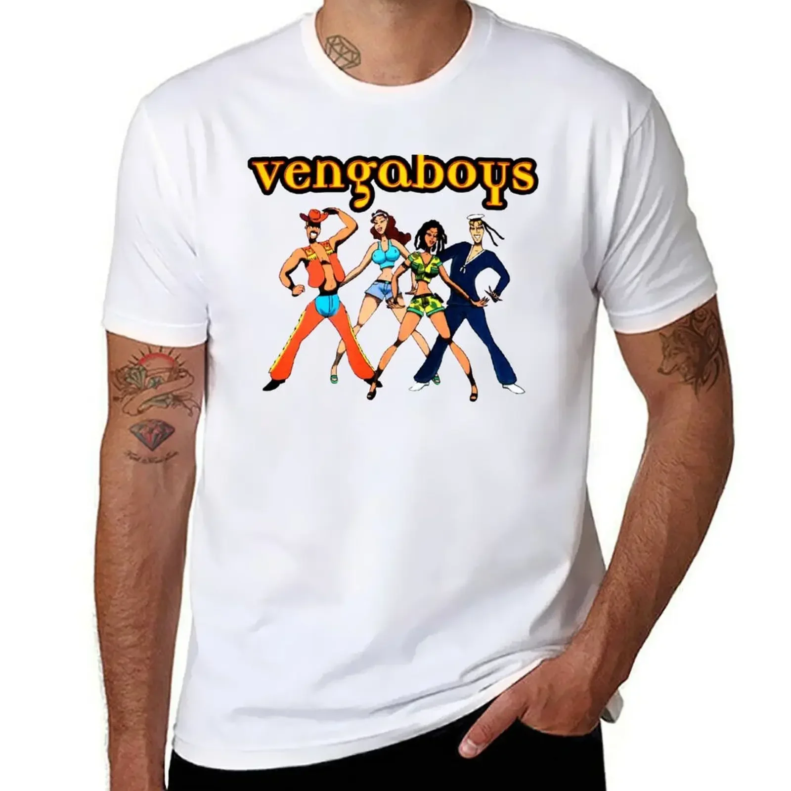 Vengaboys Fan-Camiseta gráfica masculina, em branco, extragrande, gola redonda, grande e alta, nova edição, moda verão