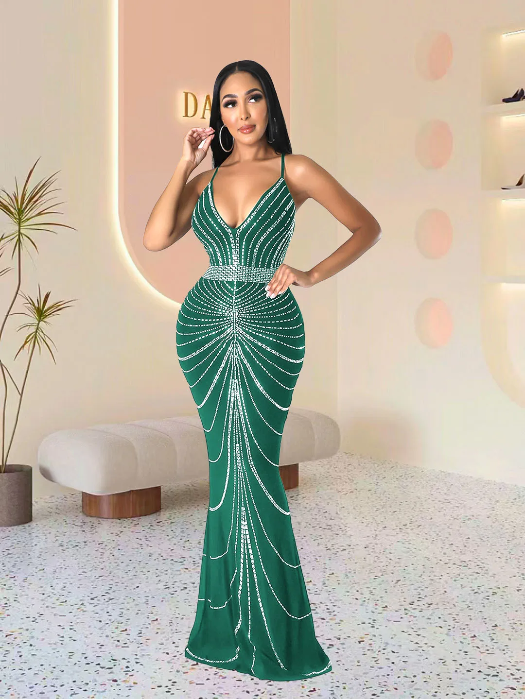 Women\'s Evening Dress Long Dress Sequin Hot Diamond Party Strap Leaky Back Mermaid Formal Dinner Elegant And Luxurious Dress