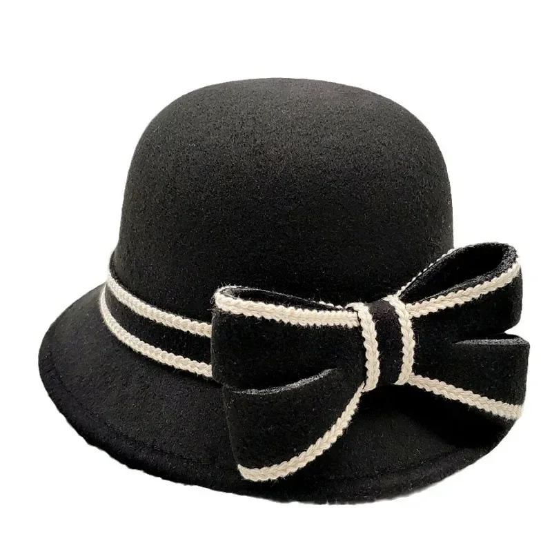 

Elegant Women's Wool Cloche Hat - Winter Fisherman Hat with Bow, Classic British Style