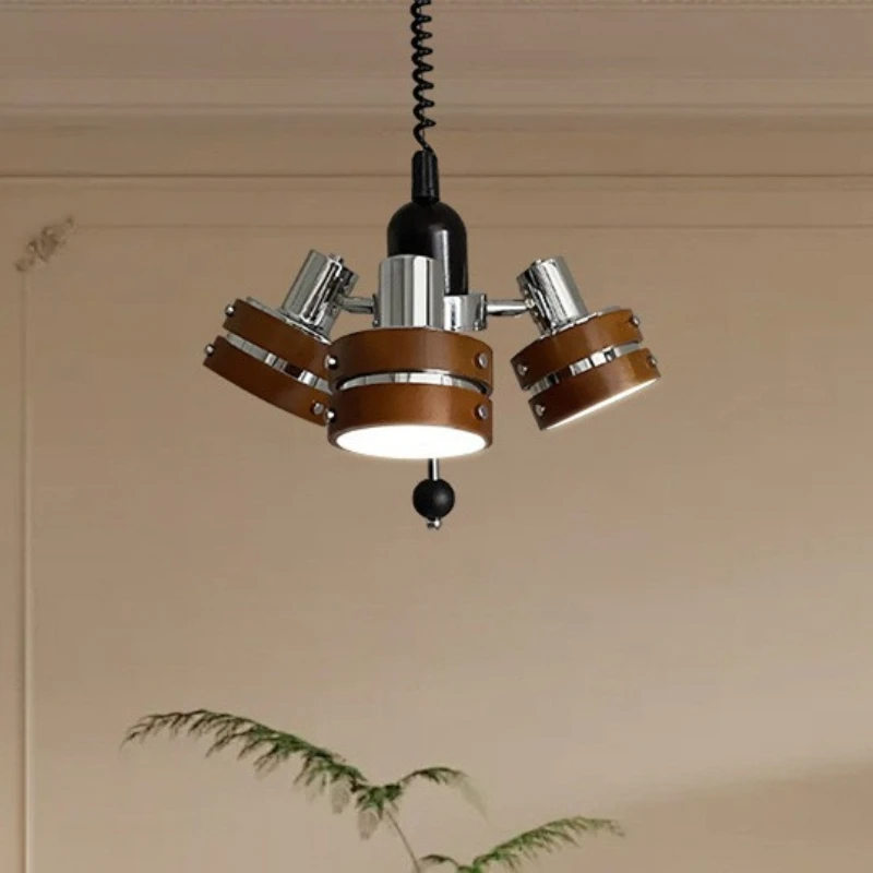 

Retractable Lifting Medieval Retro Chandelier Restaurant Bar Counter Bedroom Bedside Study Balcony Creative Walnut Pendant Light