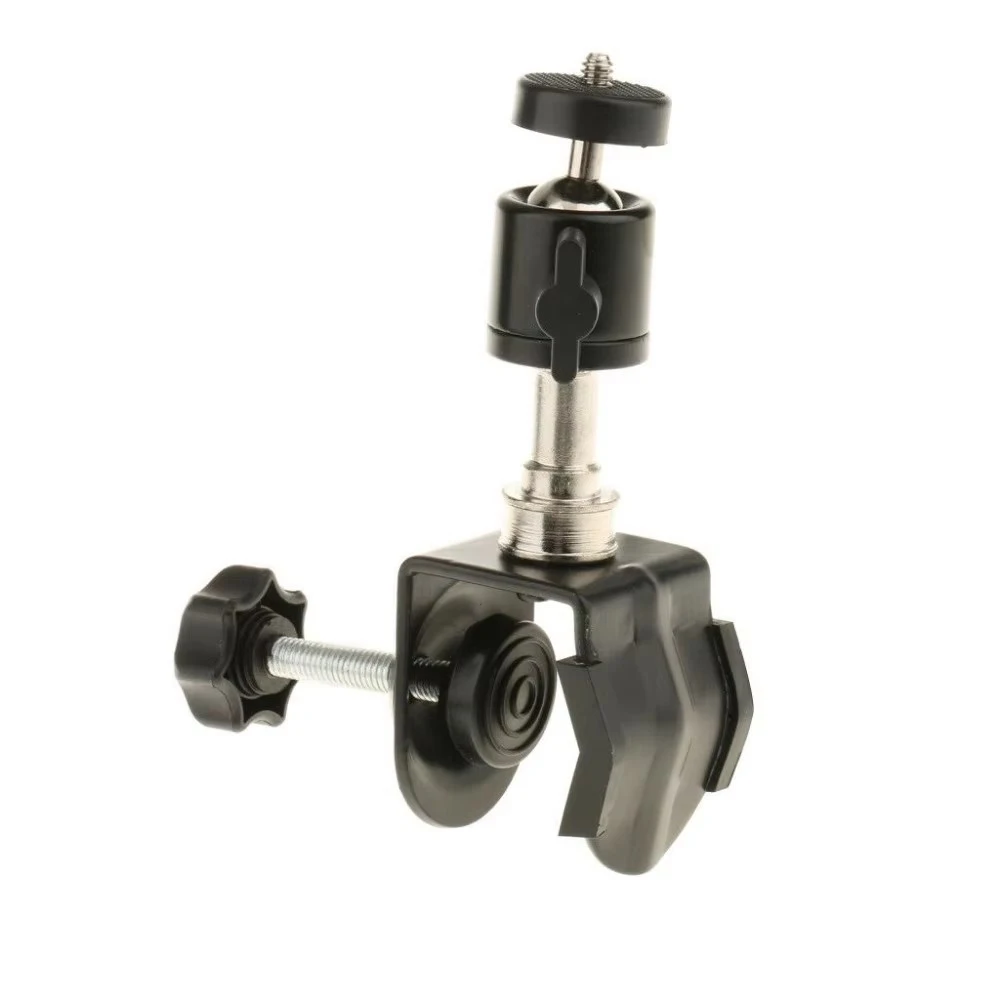 Perfeclan Soporte de abrazadera con cabeza de bola Orificio de rosca 1/4 Adaptador de montaje de zapata Cámara trípode, cabeza de bola de tornillo de rosca 1/4-20 con clip