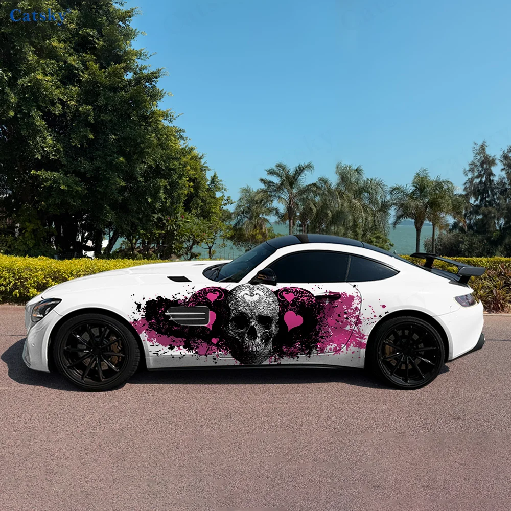 

Pink Skeleton Heart Car Vinyl Wraps Decal Self-adhesive PVC Sticker Suitable for Trucks SUV Decoration Auto Accessories Gift