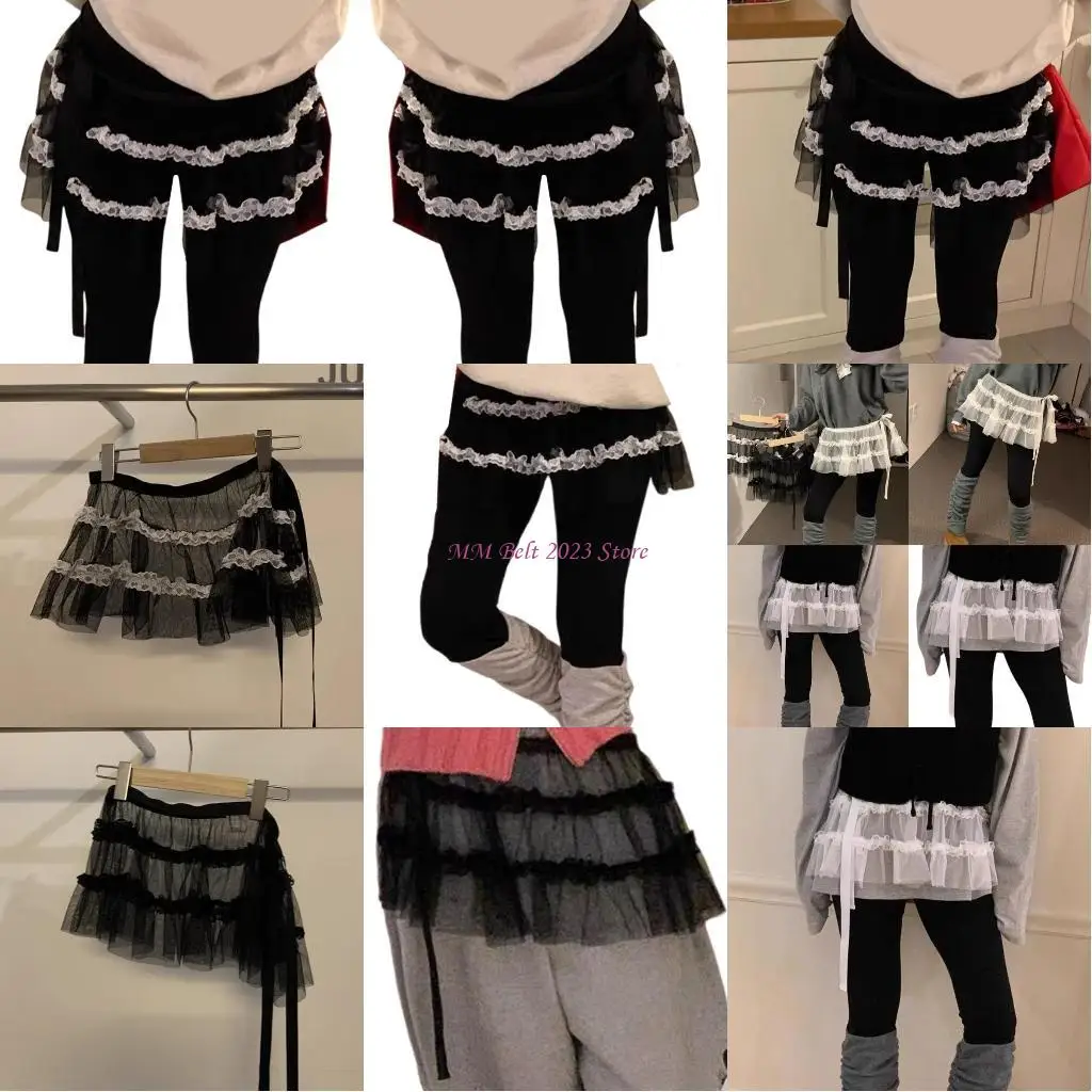 

49ME Comfortable Fabric Skirt Lace Ruffle Sheer Hip Scarf Covering Skirts For Women