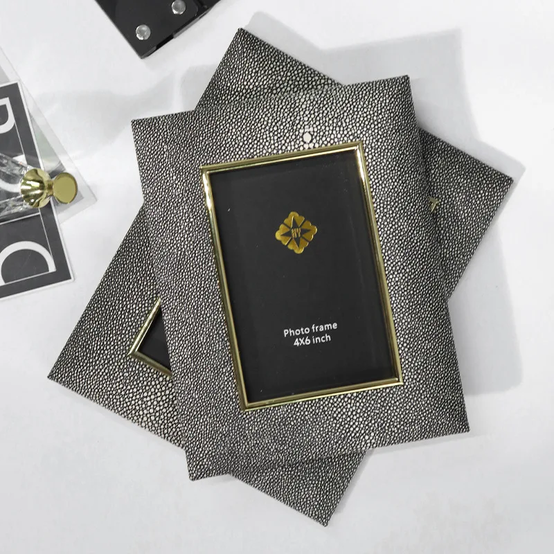 Light Luxury Leather Covered Metal Picture Frame Office Study Room Sample Room Bedroom Porch Decoration Birthday Party Gift