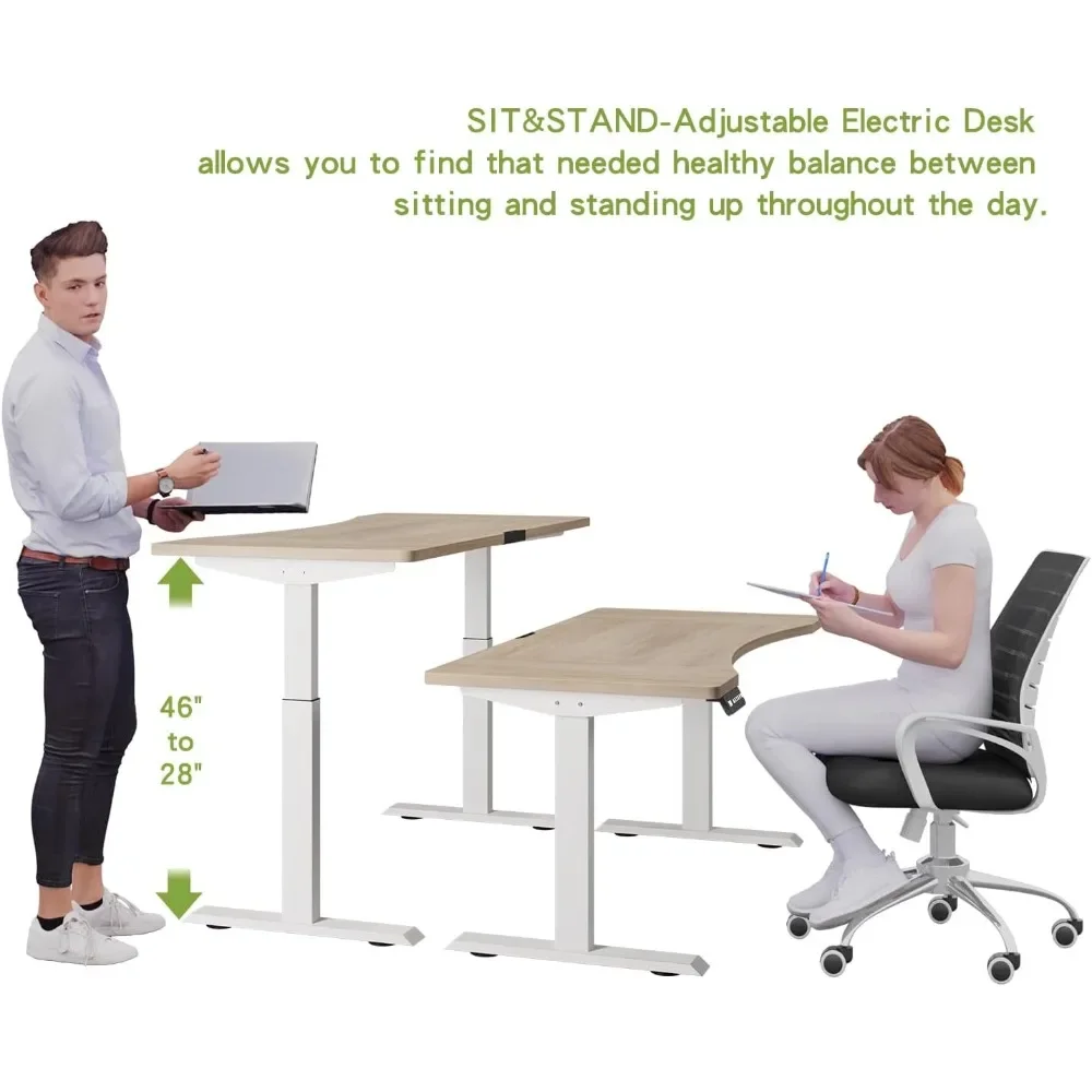 Dual Motors Height Adjustable 63 x 30'' Electric Standing Desk with Curved Design Stand Up Table 4 Memory Keys, Computer Desk