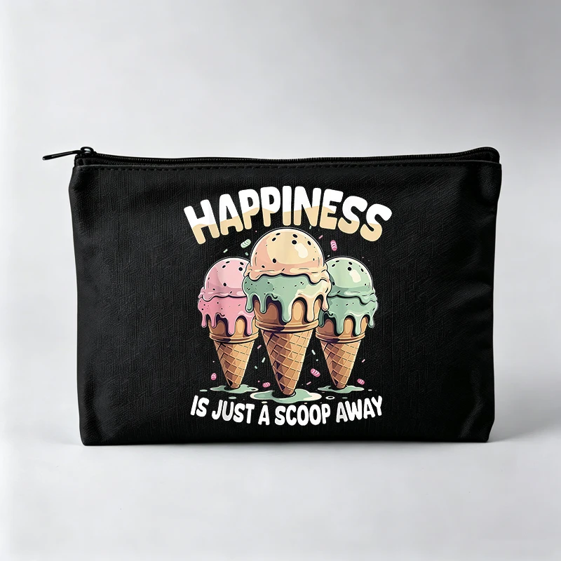 Women's Ice Cream Cone Print Makeup Bag with Slogan Graphic, Casual Cosmetic Pouch for Daily Use