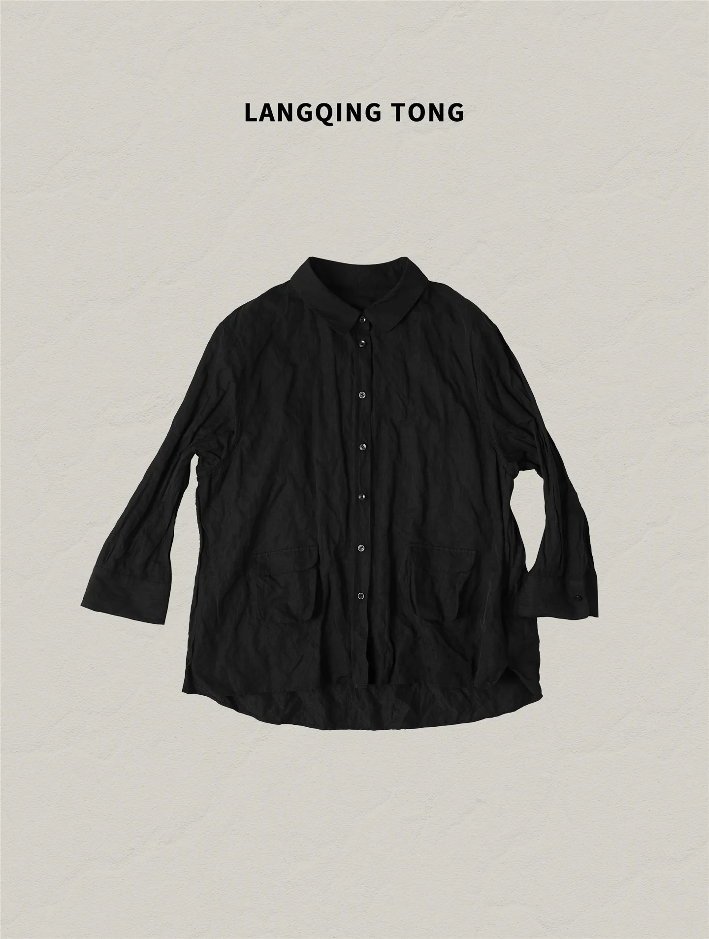 

Casual Long Sleeve Women's Shirt Wrinkles Design Simple Style Spring New Fashion Cotton Blend Shirt for Middle-aged Women