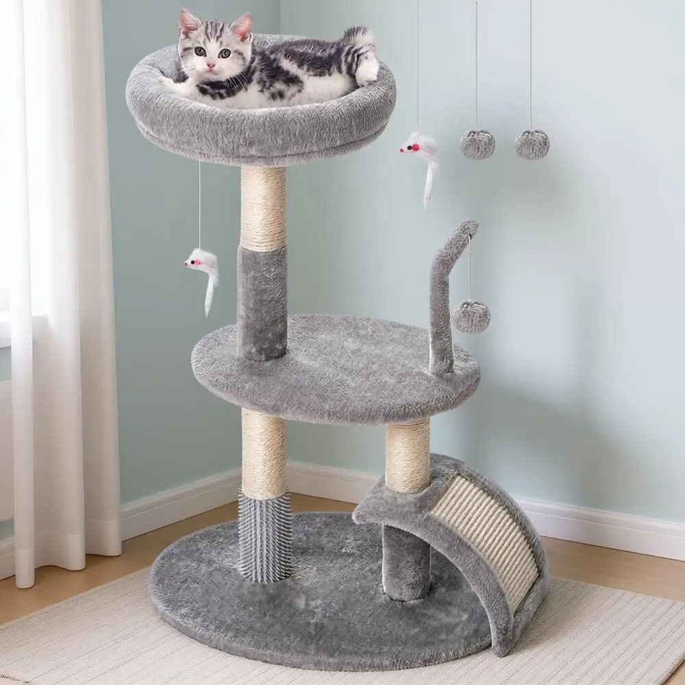 

Большой кошачий дерево-башня с лежанкой и стойкой для когтей, для котят и домашних кошек, прочная высокая стойка-когтеточка из сизаля с большим ковриком